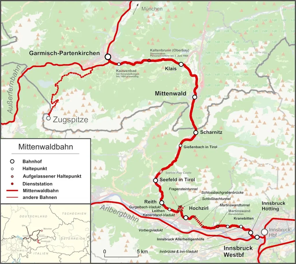 Strecken Karte Mittenwaldbahn